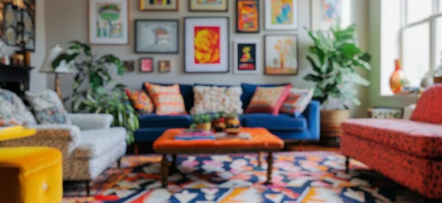 Blurred,Background,Of,An,Eclectic,Living,Room,Showcasing,Bold,Patterns